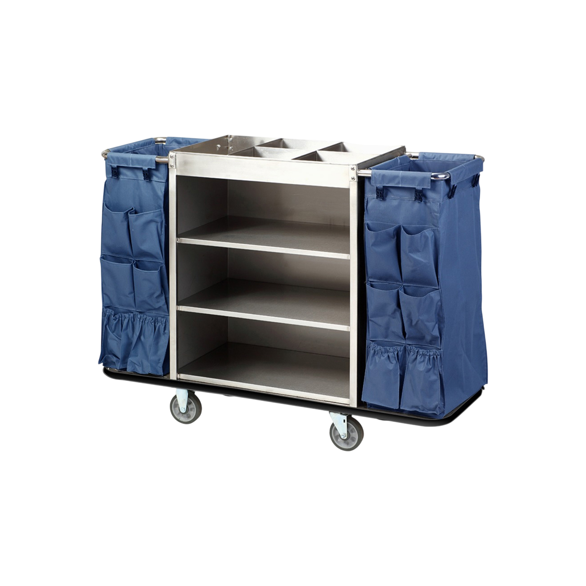 Silver Housekeeping Trolley Cart with Waste Bin