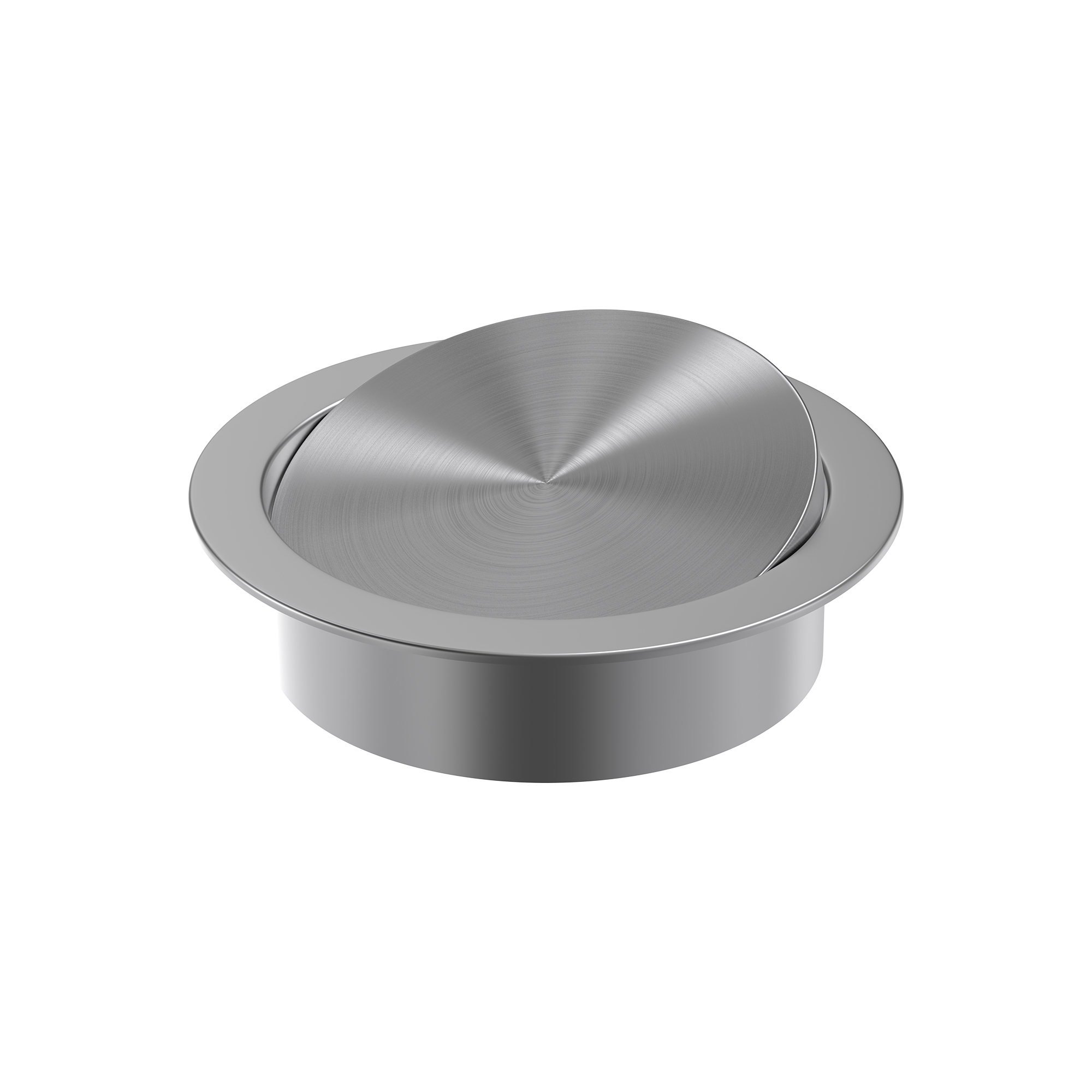 Silver Round Countertop Waste Receptacle with Flap Swing Lid