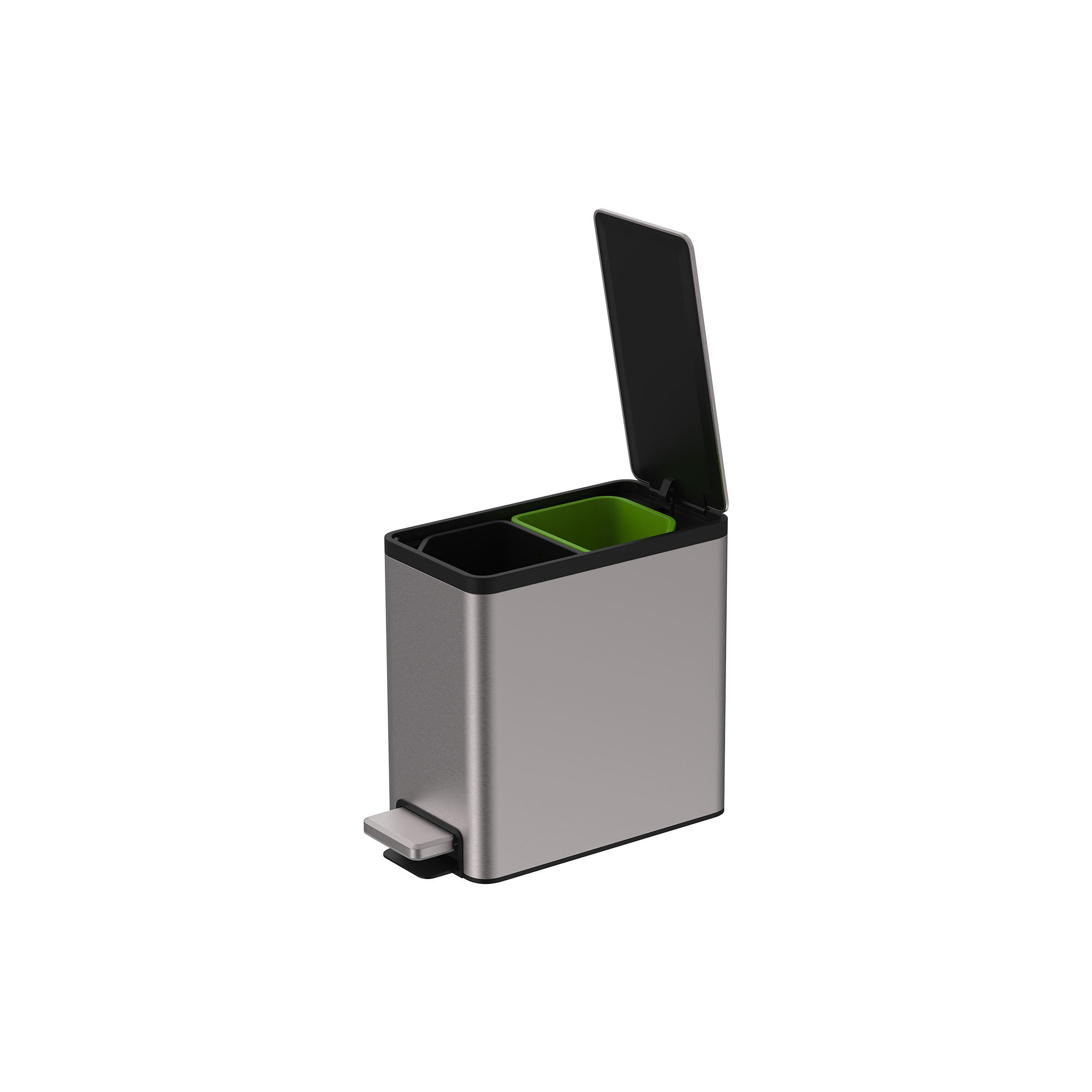 6L Stainless-Steel Dustbin with Foot Pedal, Two Compartments