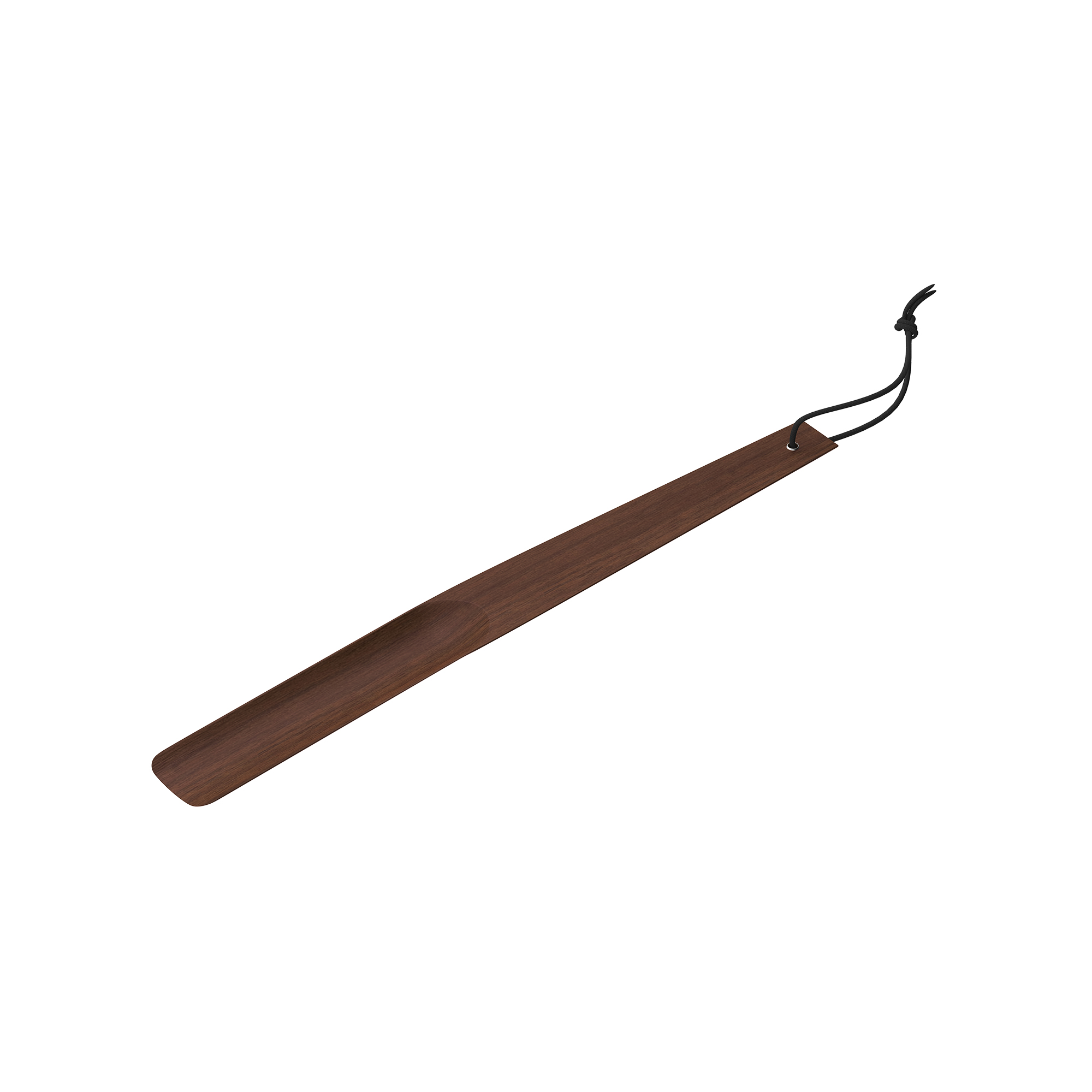 Brown Natural-Wood Shoe Horn with Leather Thong