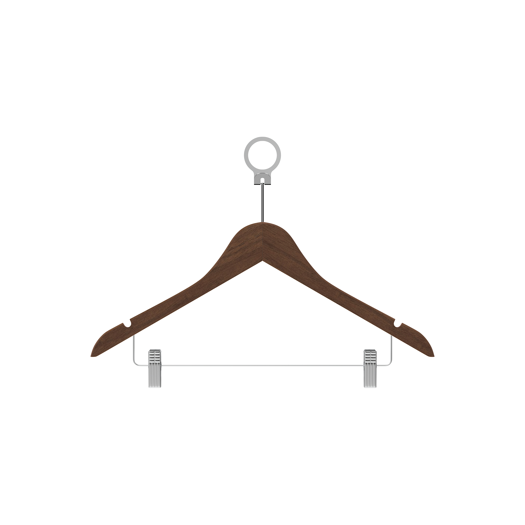 Dark-Brown Anti-Theft Cloth Hanger with 2 Clips