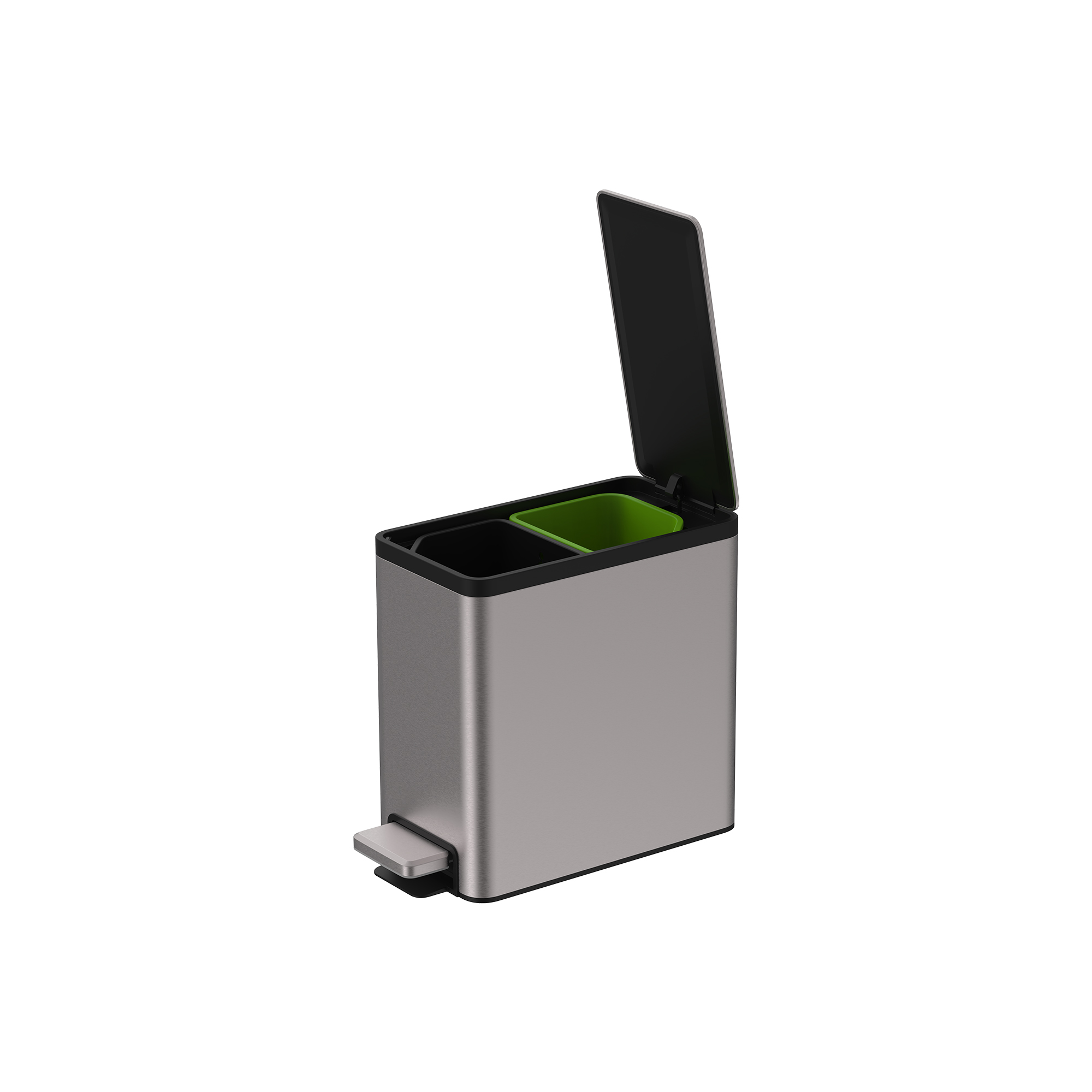 6L Stainless-Steel Dustbin with Foot Pedal, Two Compartments