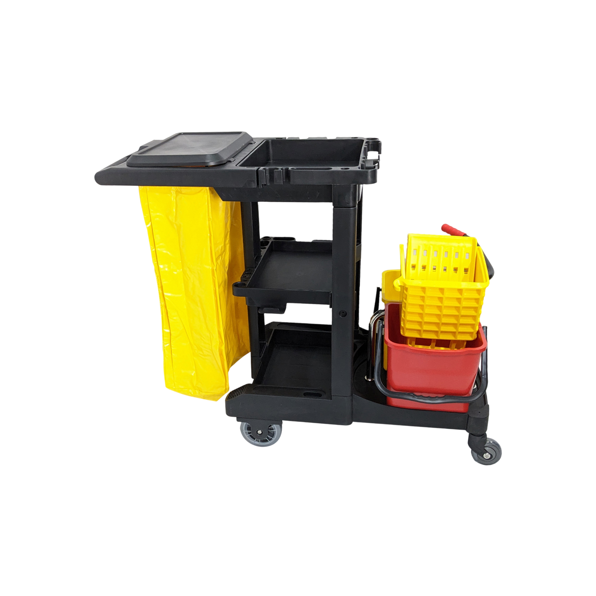 Hotel Cleaning Trolley, Janitorial Supplies, Plastic Housekeeping Cart with Wheel / Bucket