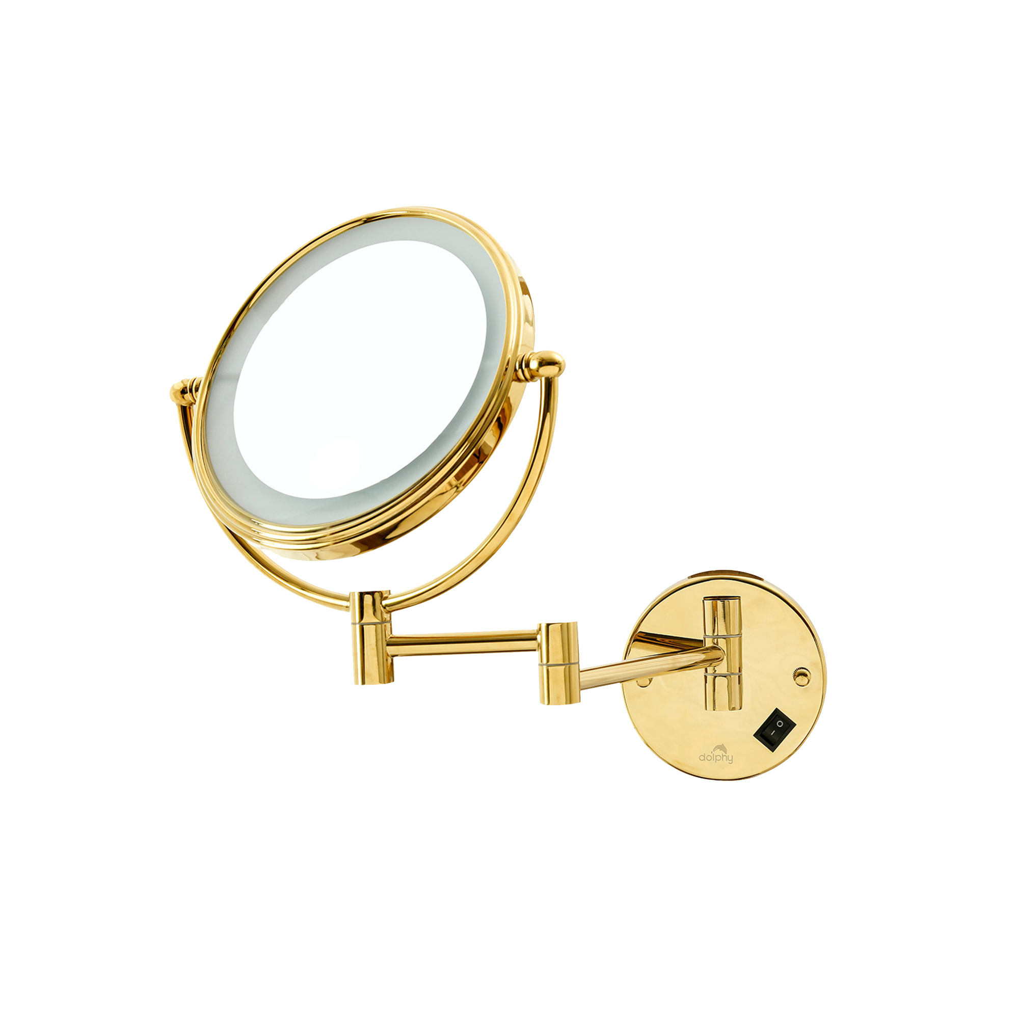 Gold Wall-Mounted Magnifying Mirror with LED Light