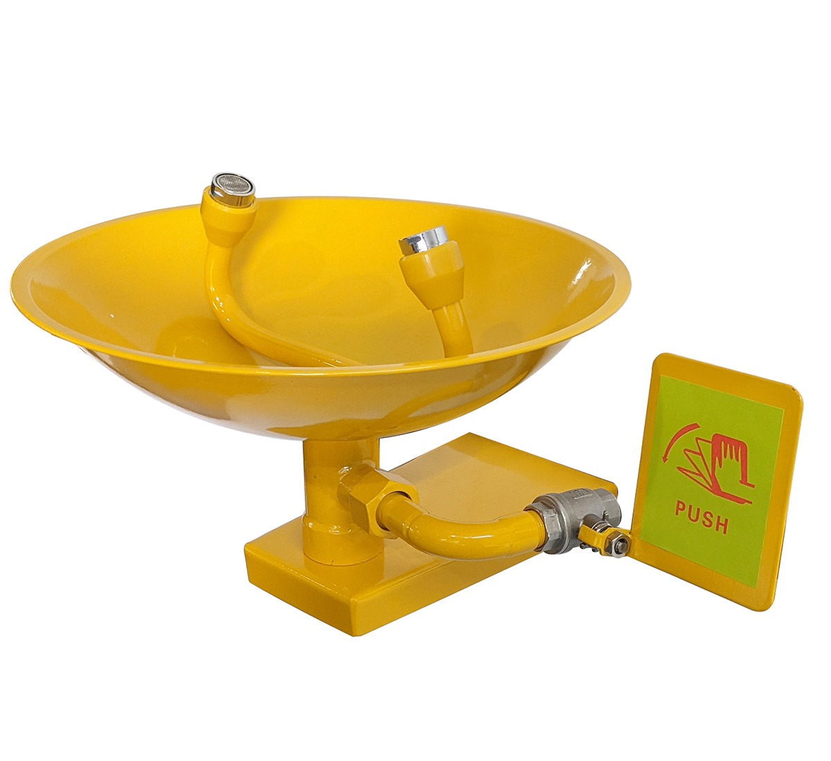 Yellow eye wash station with head bowl 