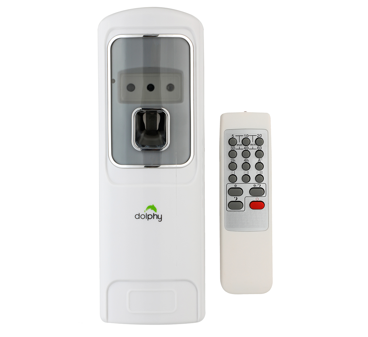White rectangular aerosol dispenser with remote
