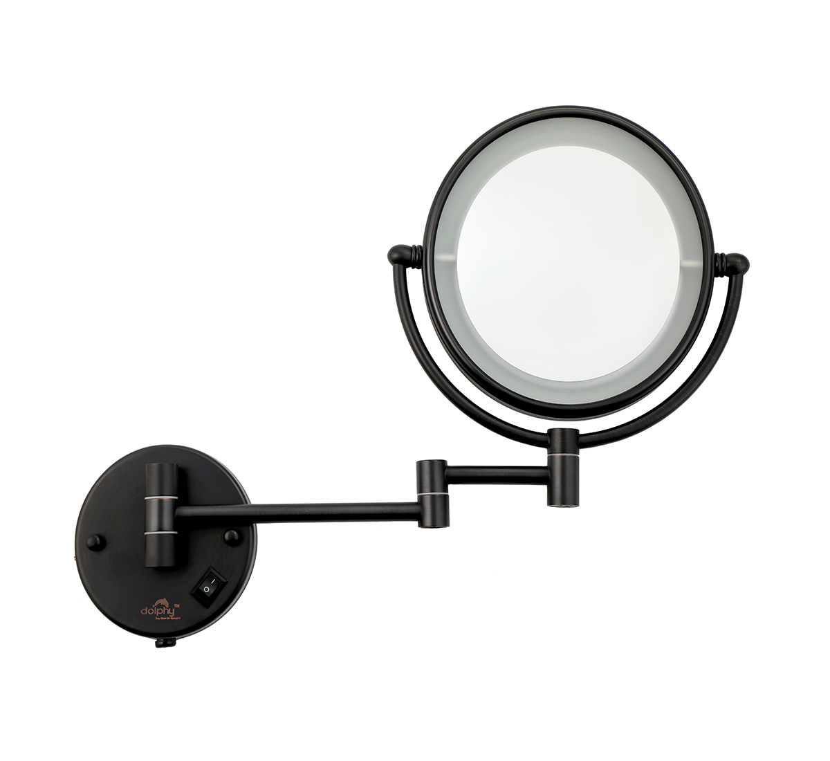 Matte black magnifying mirror with white LED