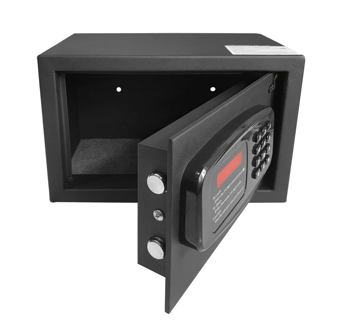 Black small electric safe with automatic door opening