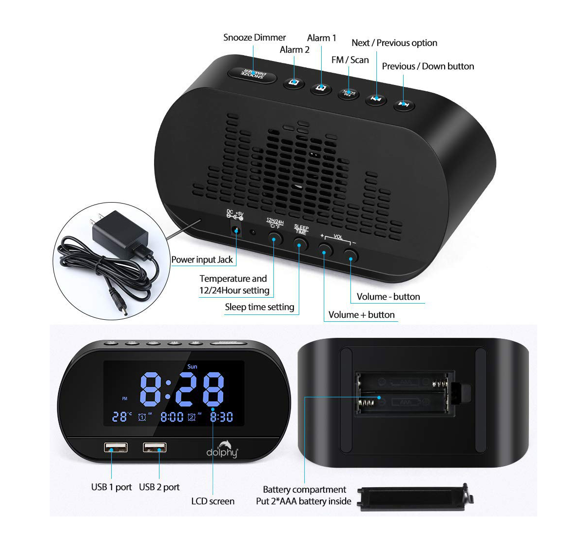 Black multifunction dock station with LED display 