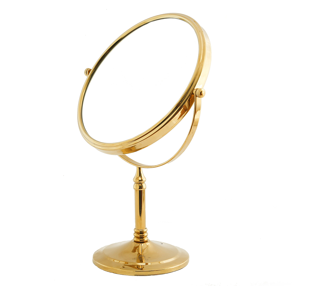 Gold round magnifying mirror table mounted 