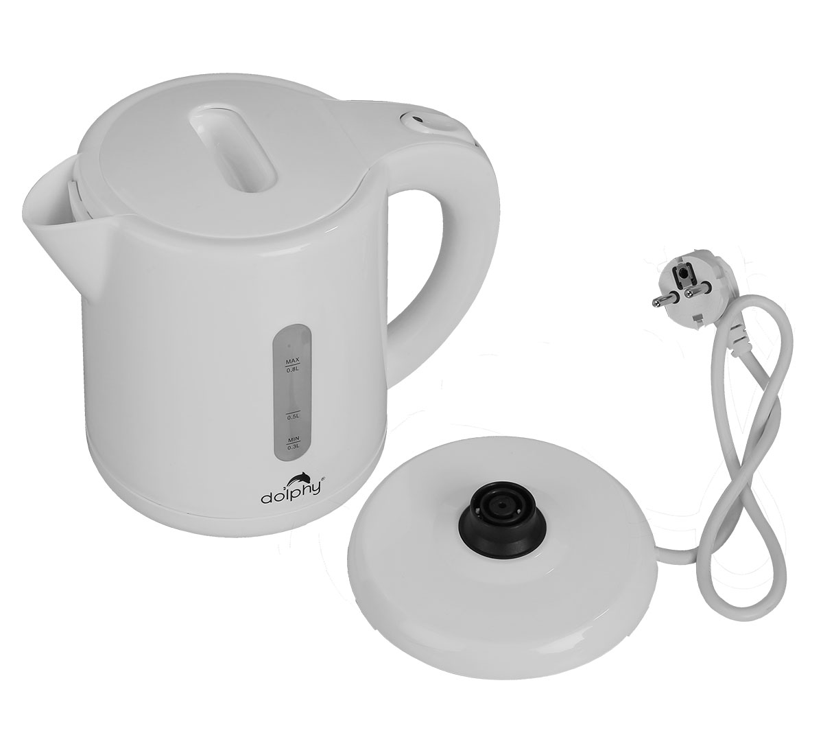White 1350W electric kettle with single touch lid lock 