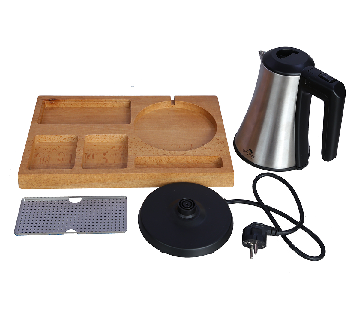 1000W Stainless Steel Electric Kettle With Wooden Tray 
 