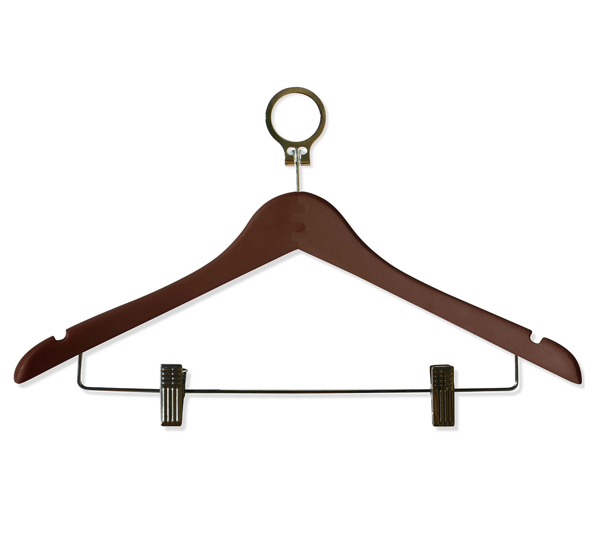 Dark brown anti-theft cloth hanger with 2 clips