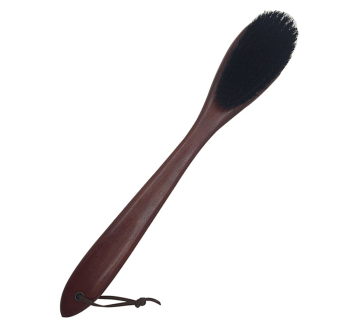 Cherry wood shoe brush with horn with leather thong 