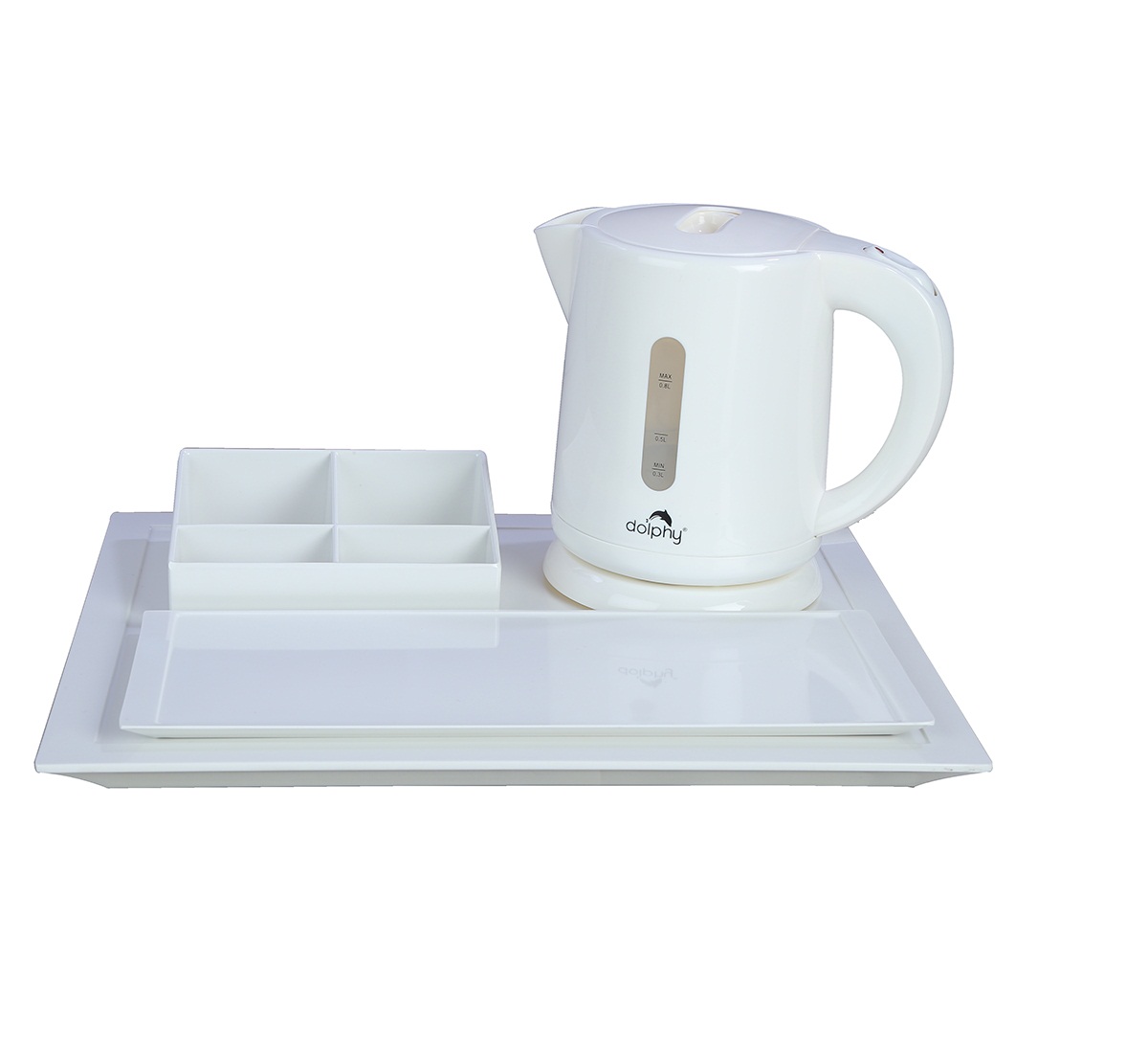 White 0.8L electric kettle with tray set