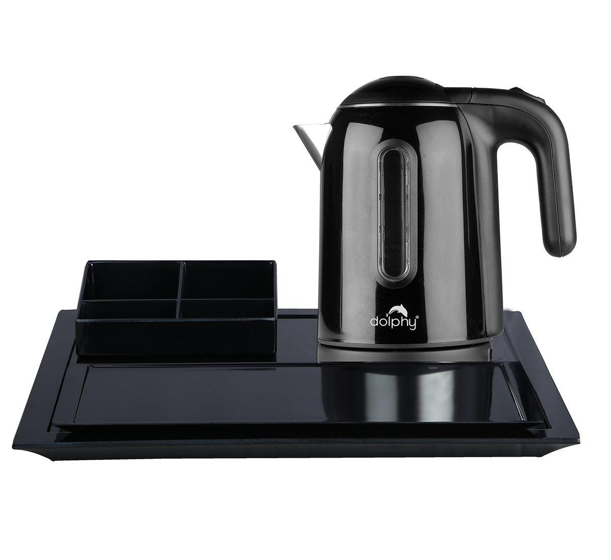1L Black Electric Kettle With Tray Set