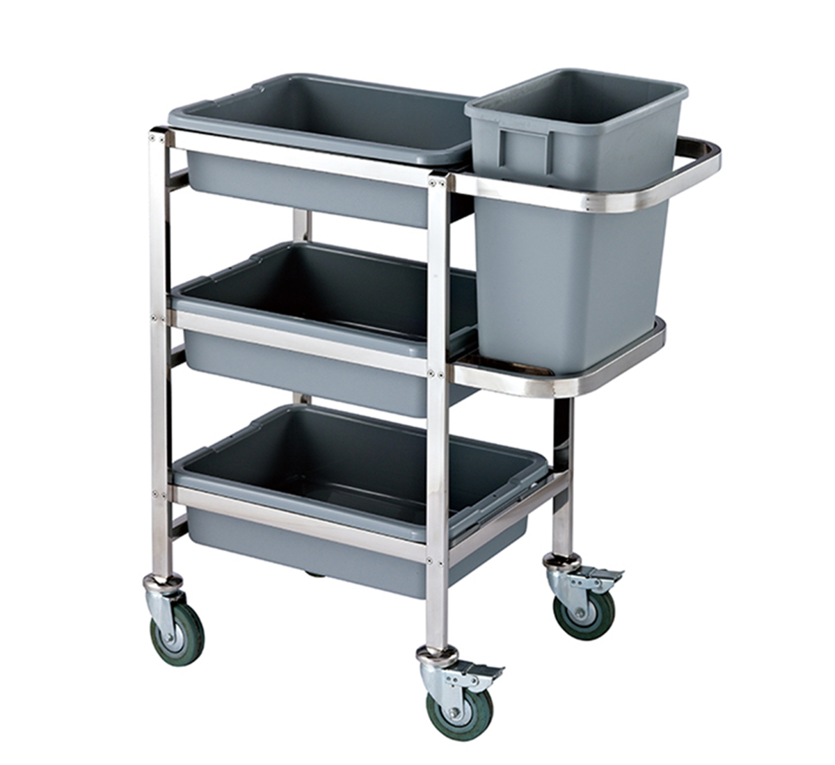 3 Tiers Knock-Down Plate Collection Trolley with Plastic Basin