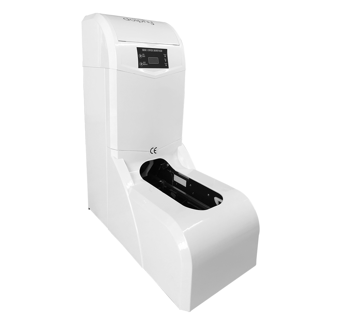White automatic shoe cover dispenser with display